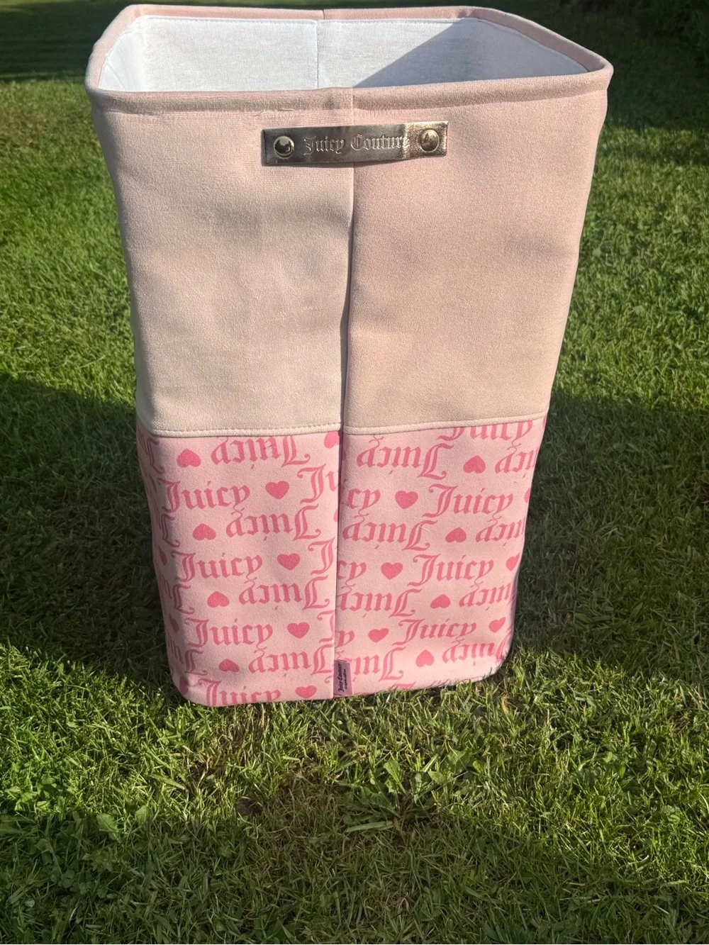 Juicy Couture Pink & Cream Fabric Storage Basket with Gold Crown